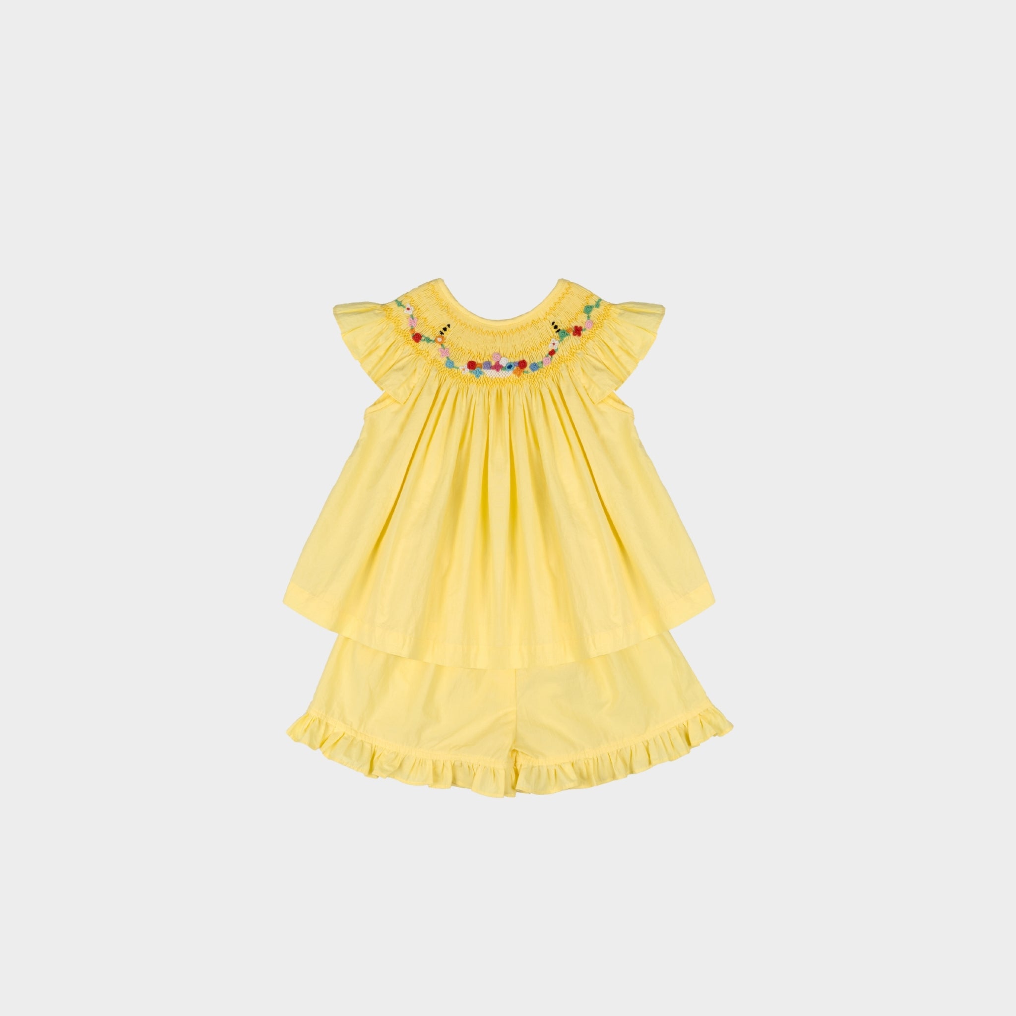 Hand Smocked  Bee-embroidered Set
