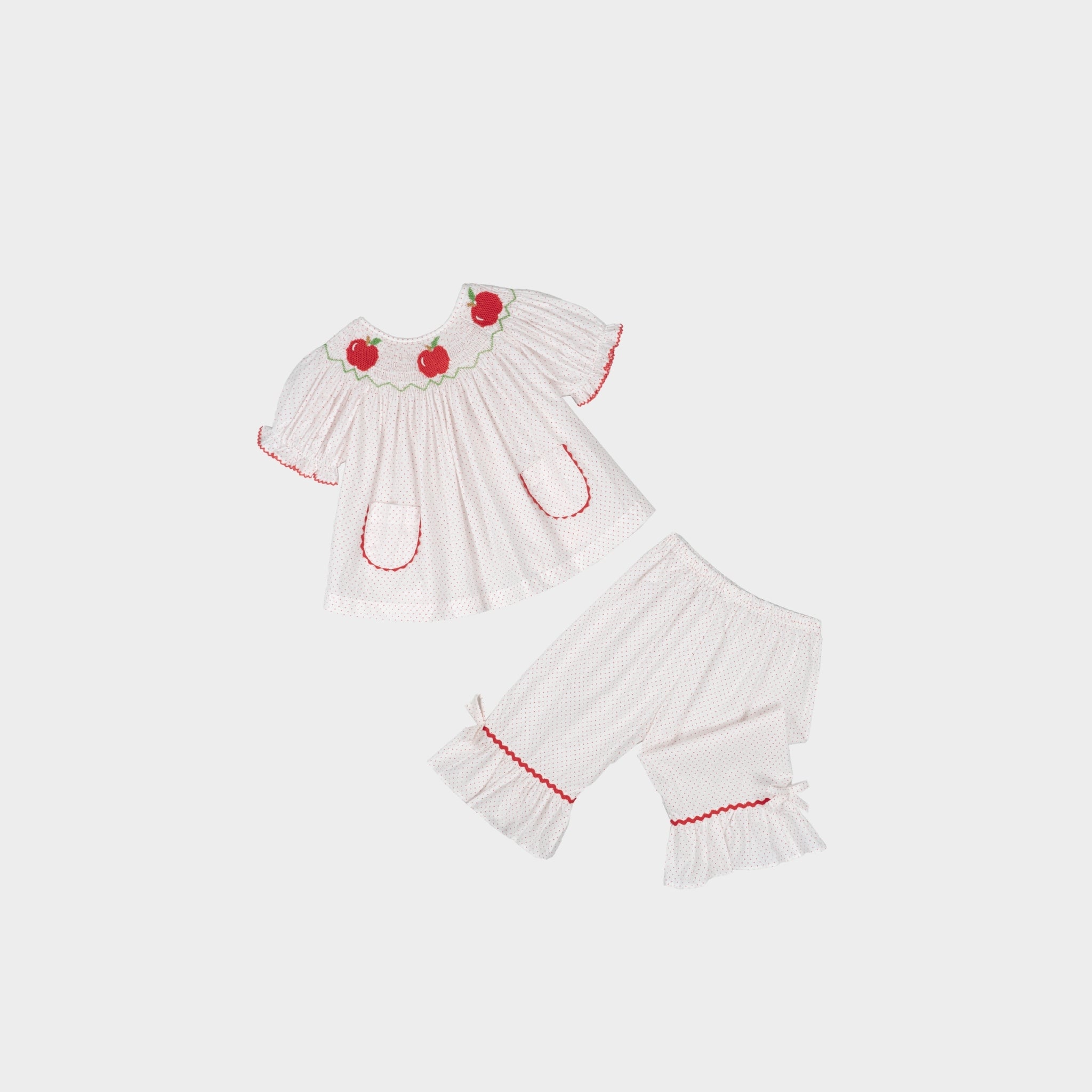 Hand Smocked  Apple-embroidered Set