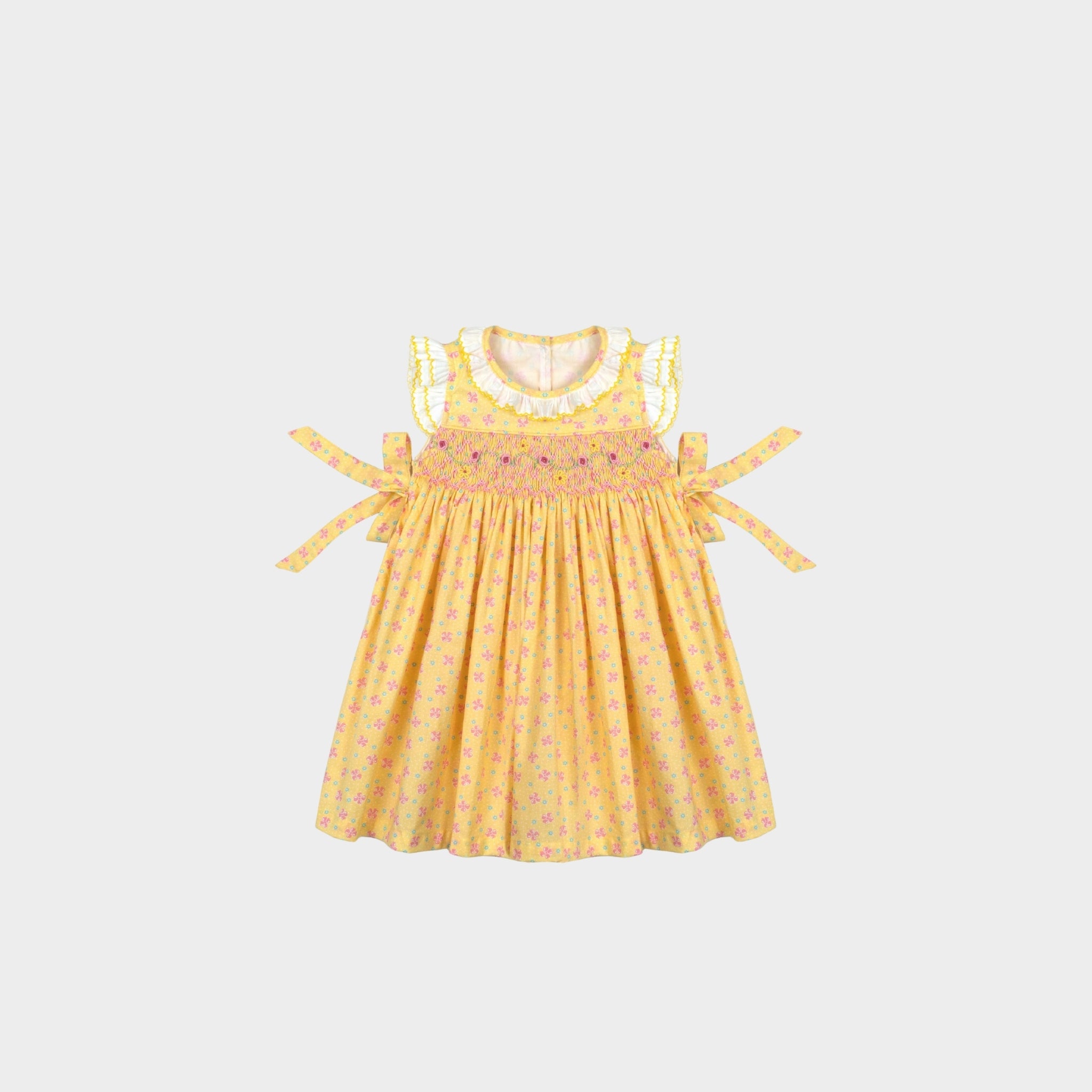 Hand Smocked  Sunshine and Floral Prints Dress