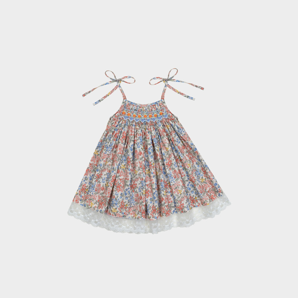Hand Smocked Camisole Dress in Orange-berry Hue
