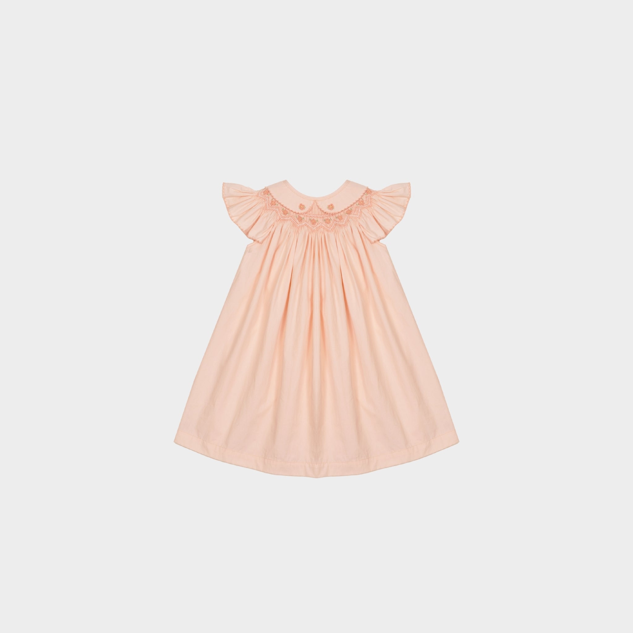 Hand Smocked  Grapefruit-colored Peter Pan collar Dress