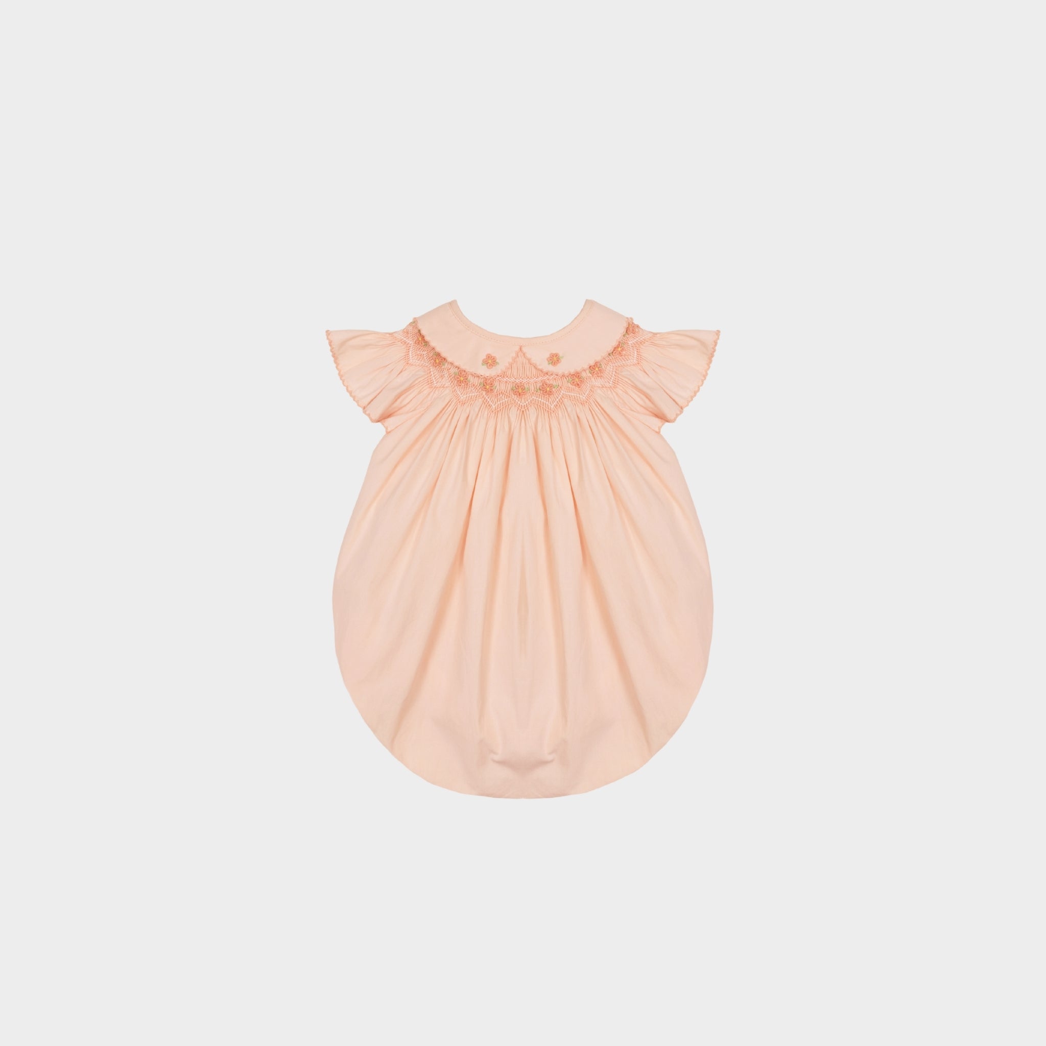 Hand Smocked  Grapefruit-colored Peter Pan collar Bubble