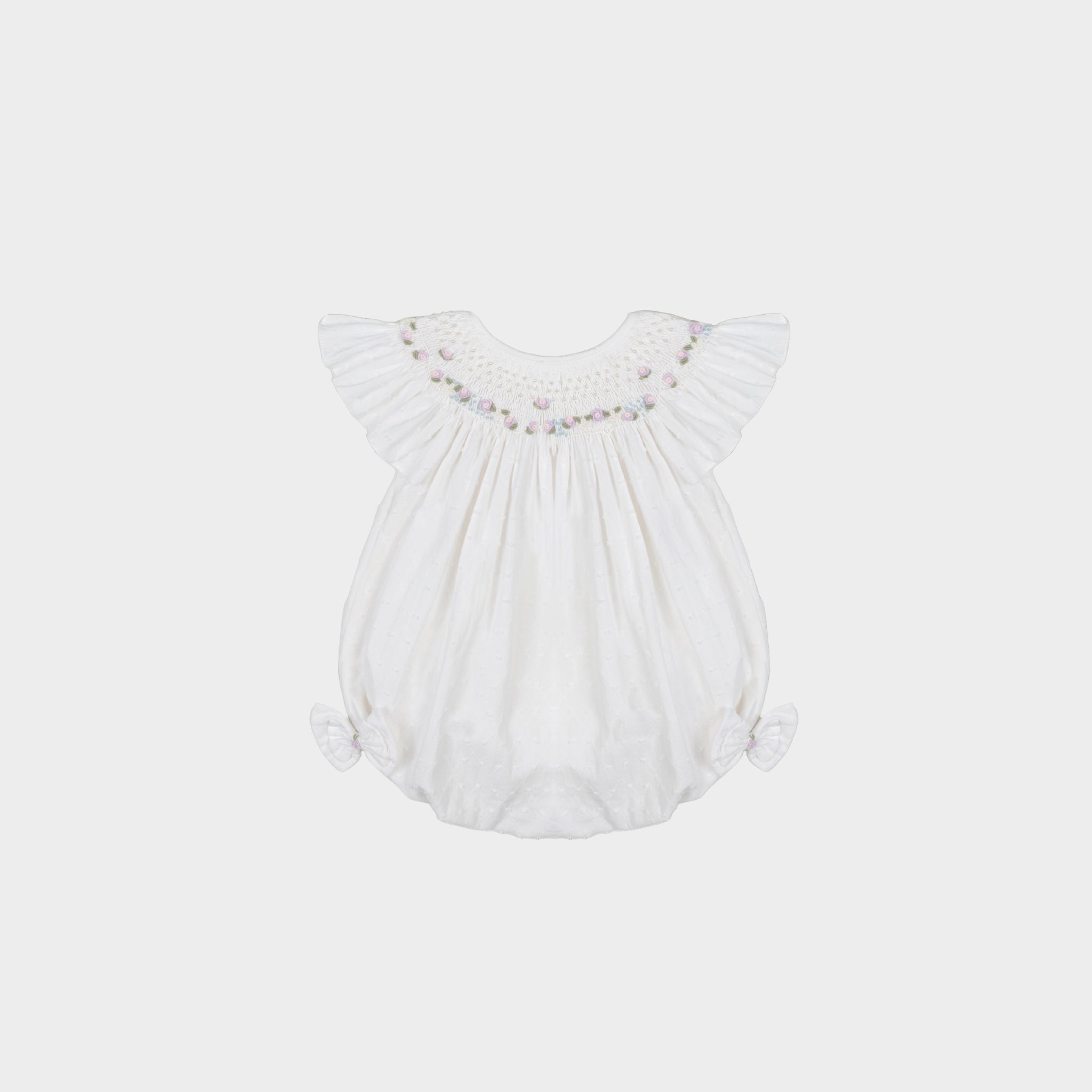 Hand Smocked  White with Polka Dots Bubble