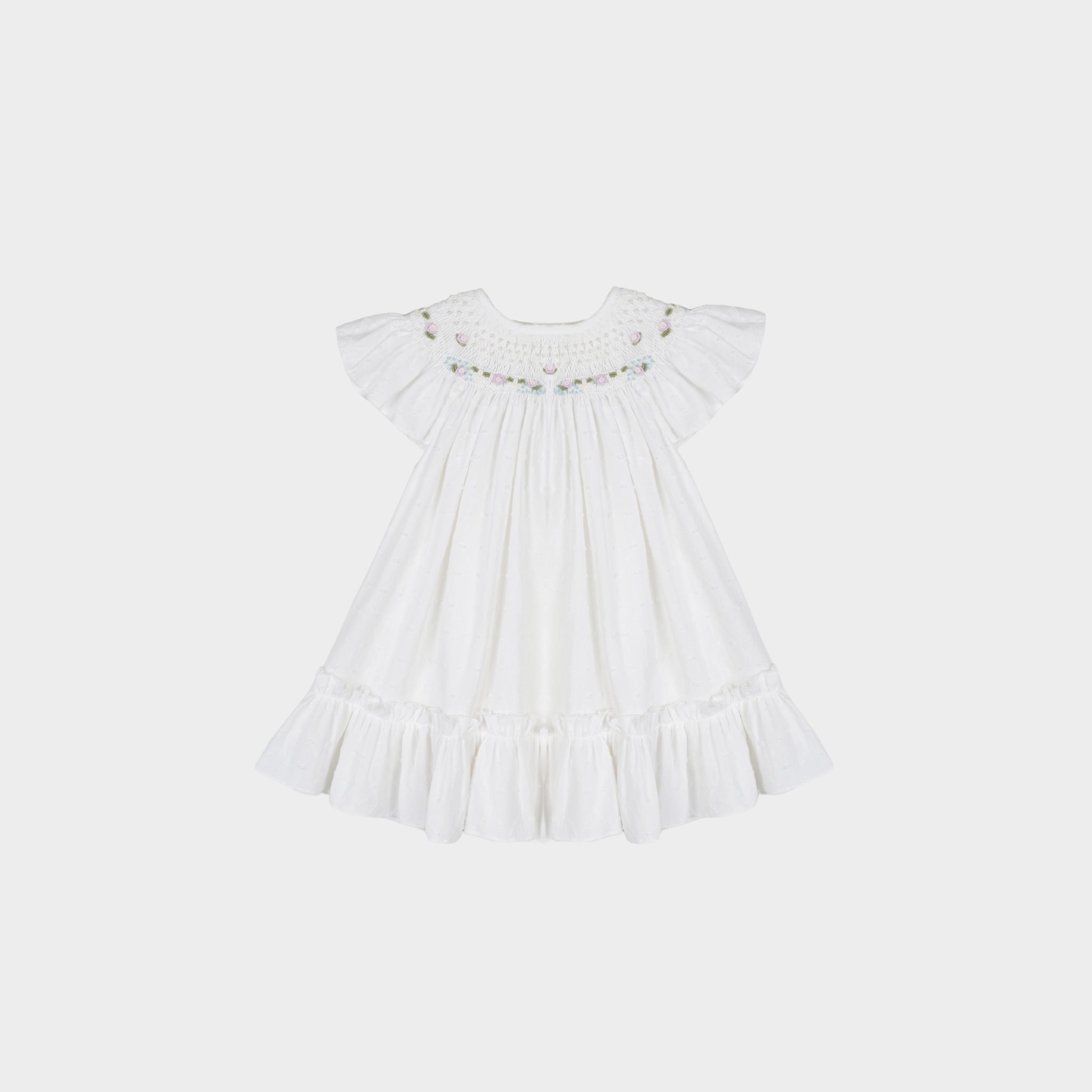 Hand Smocked  White with Polka Dots Dress