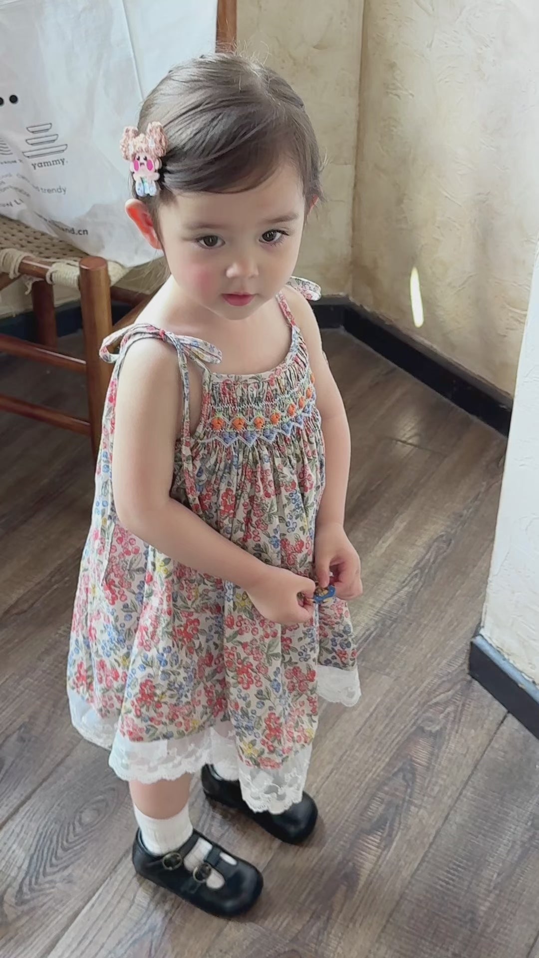 Hand Smocked Camisole Dress in Orange-berry Hue